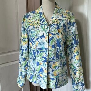 Talbots Vintage‎ Tropical Floral Print Denim Jacket Cottage Core Size MP Casual